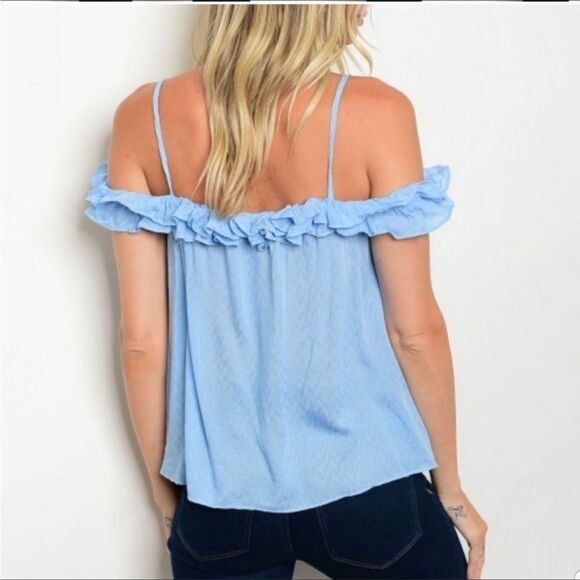 🎉Host Pick🎊 Blue Off Shoulder Top Shirt - Picture 2 of 3
